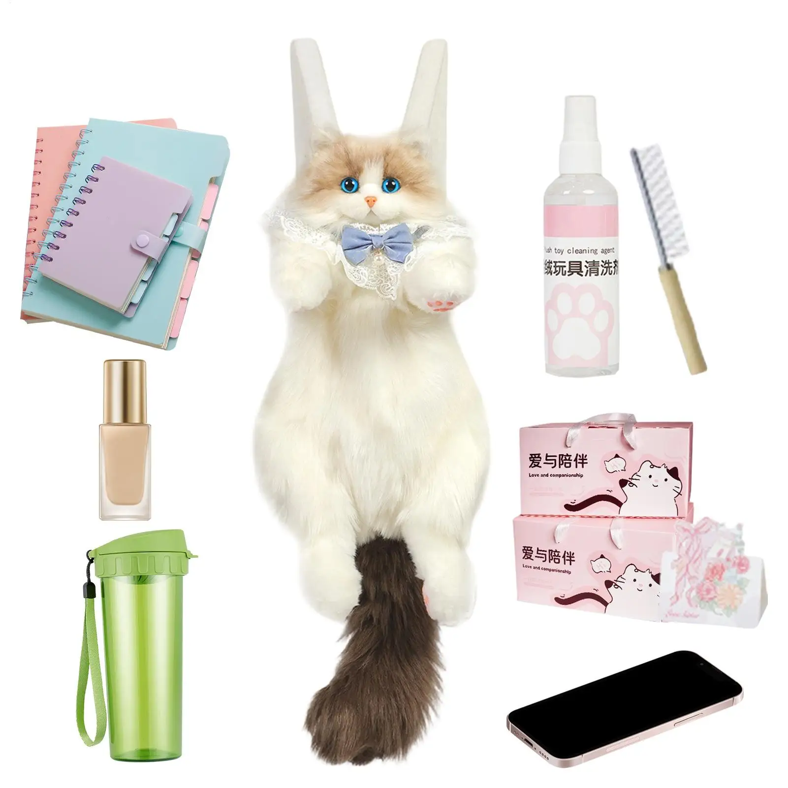 

3D Realistic Cat Shaped Stuffed Animal Backpack Plush Toy Bag with Removable Shoulder Strap for School Travel Daily Hiking