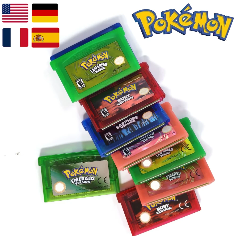 

Pokemon Serise Video GBA Games Cards 32 Bit Emerald FireRed LeafGreen Ruby Sapphire Multi-Region Language USA/EUR//FRA Kids Gift