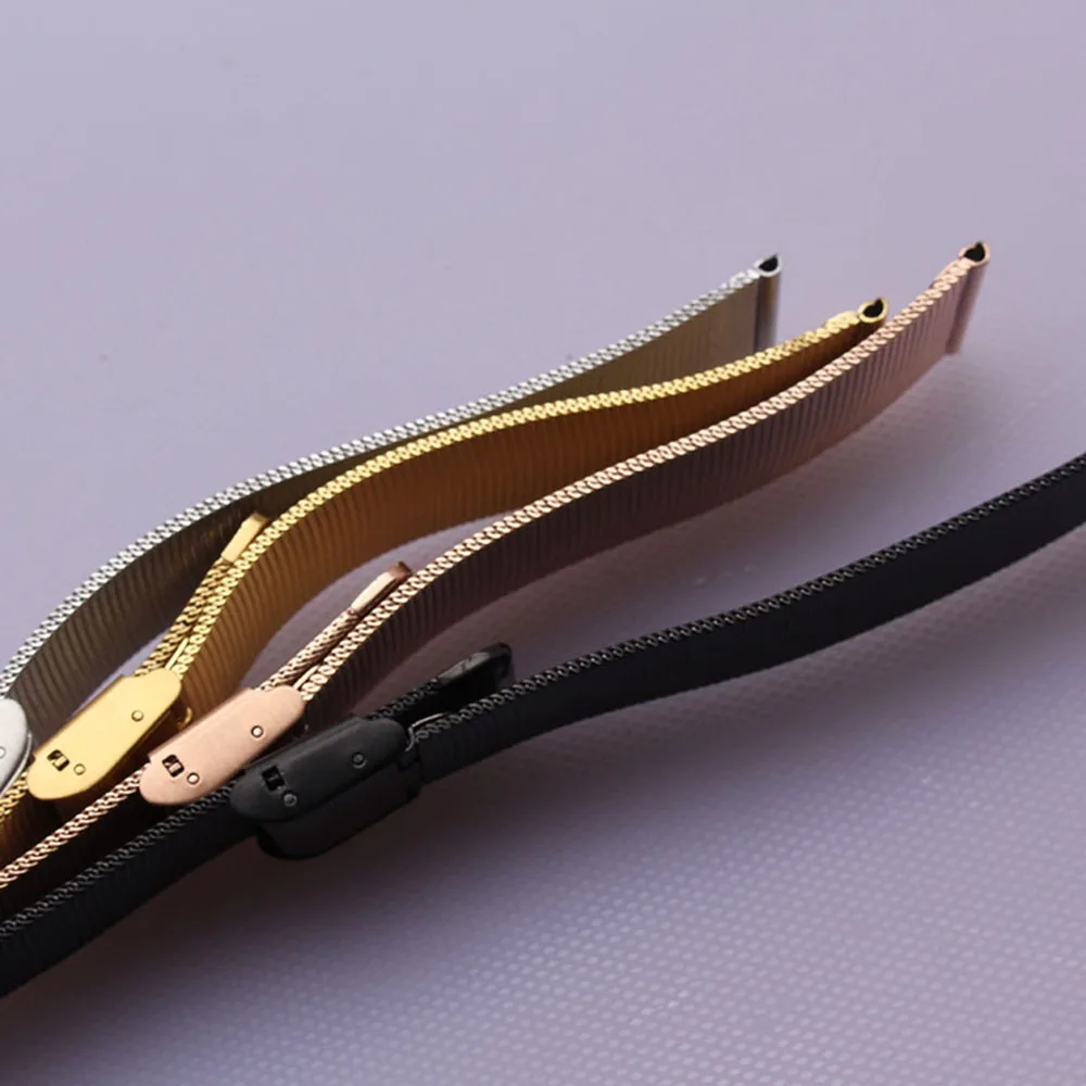 Ремешок «Миланская петля» из нержавеющей стали для наручных часов, прямой сетчатый Браслет с пряжкой, 12 мм 14 мм 16 мм 18 мм 20 мм 22 мм 24 мм