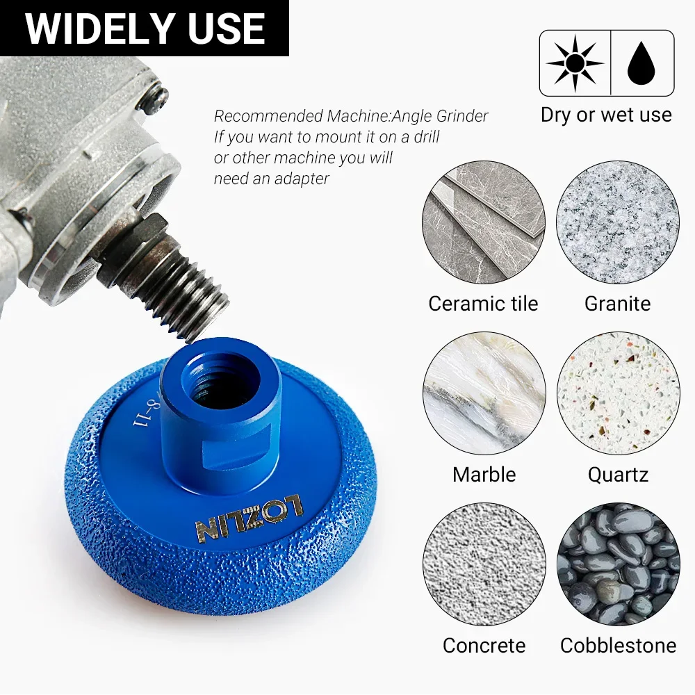 

LOZLIN Diamond Flat Grinding Wheel 2 Inch for Quartz Marble Granite Countertop Edge Grinding Grooving 5/8-11 M14 Mounted Tool