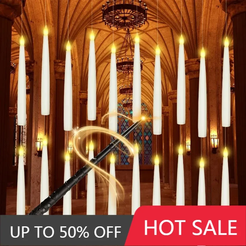 Floating Candles With Magic Wand Flickering Warm Light LED Flameless Candle Taper Candles For Christmas/Wedding/Party 10-200Pcs