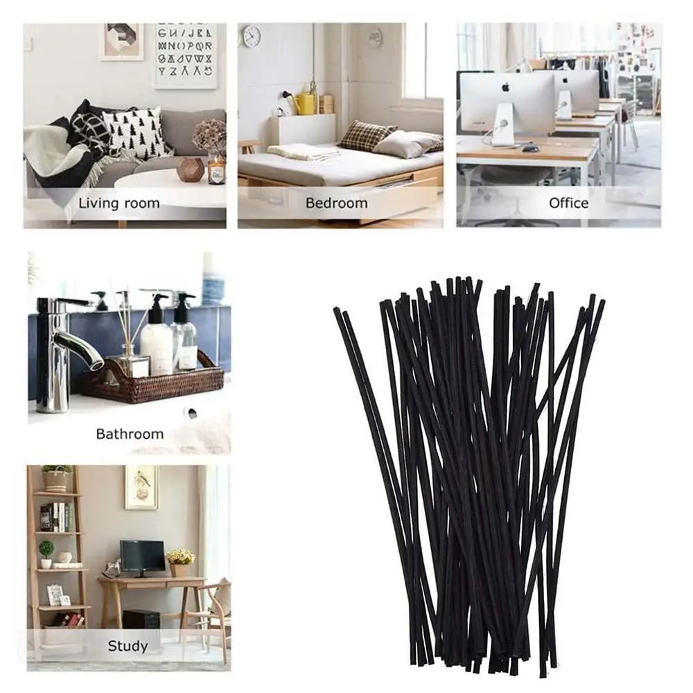 50PCS NEW Diffuser Sticks Black Rattan Reed Diffuser Sticks Replacement Fiber Essential Oil 20cm 3mm