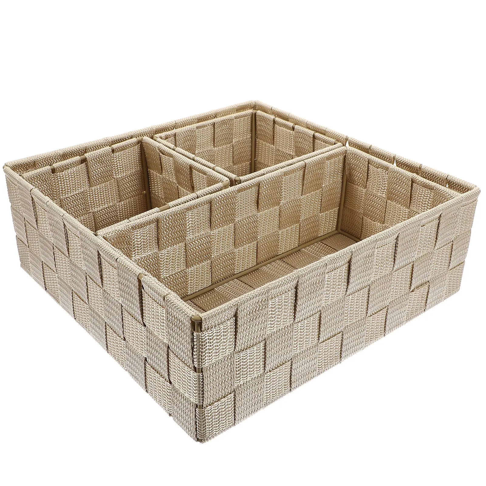 

4Pcs Desktop Organizer Set Woven Storage Boxes for Pens Paper Clips Notepads Cosmetics Jewelry Sundries Office Bathroom Vanity