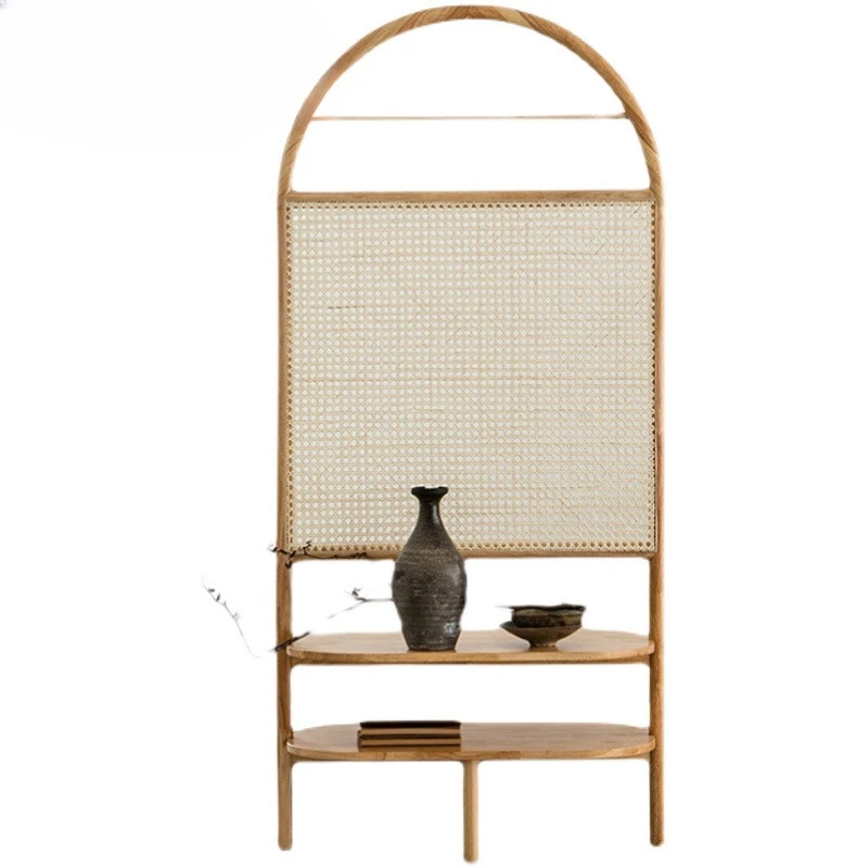 Solid wood ins woven rattan screen partition shelves for home use, storage racks, and entrance barriers for homestays