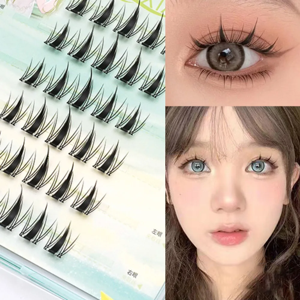

6 Rows Glue-free False Eyelashes Stemless Natural Comic Style Rich Daughter Korean Lower Eyelashes Novice Single Cluster Lashes