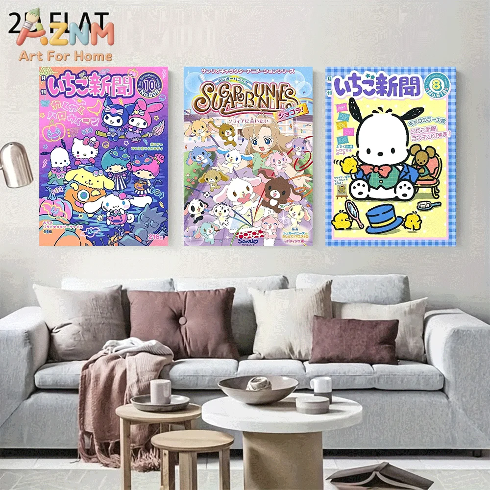 AZNM Sanrio Pochacco Canvas Wall Art Unframed Cute Cartoon Magazine Cover Halloween Party Theme Print Painting Bedroom Home Deco