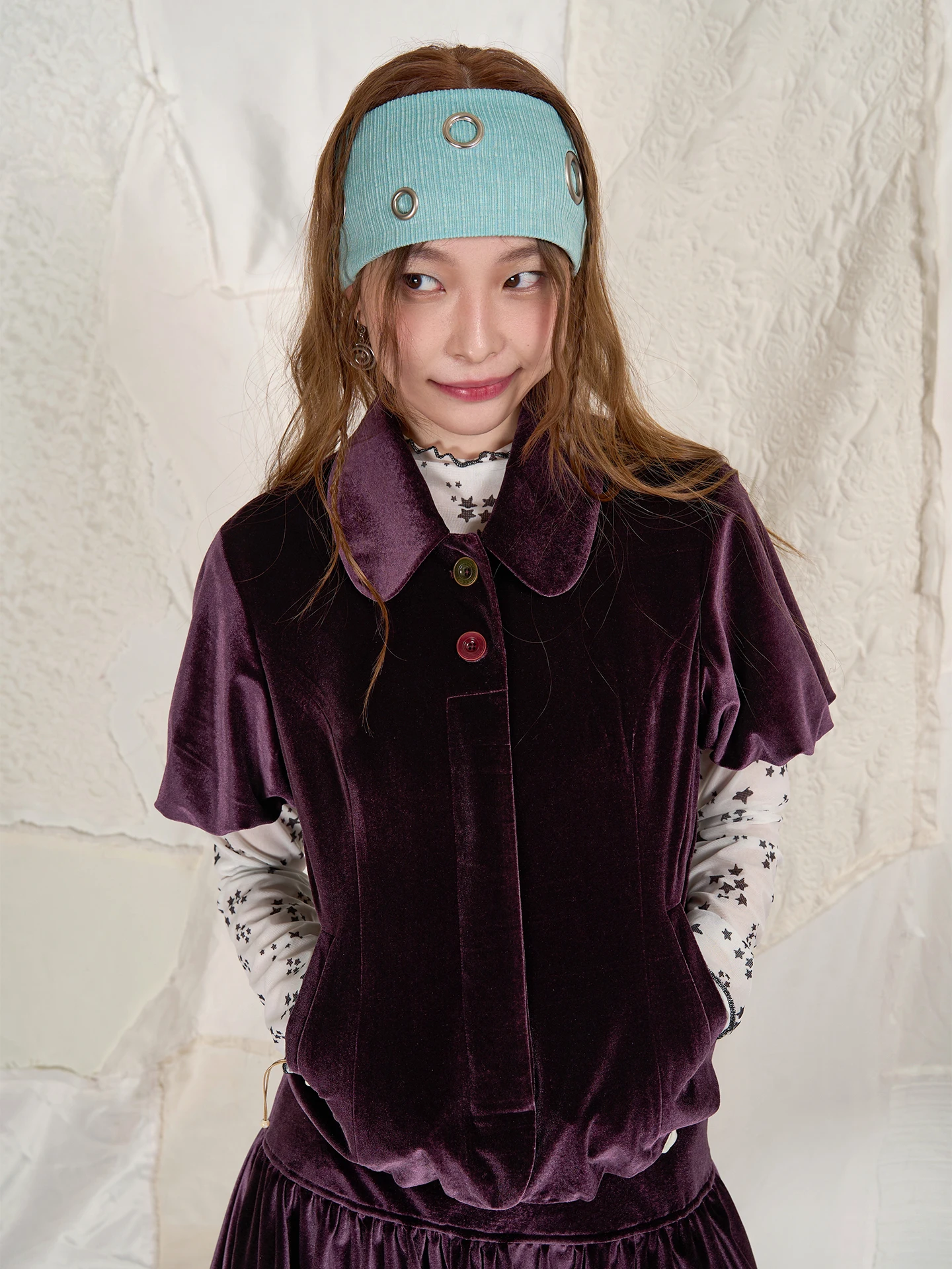 

HSUSE Original Design Velvet orts Jaet with Lantern Sve Faionable Versatile Women's Button up Top Polyester Spandex