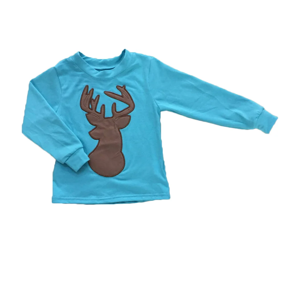 Christmas Deer antler top children  boys girls baby tops autumn clothes boutique clothing embroidery cotton hot sale