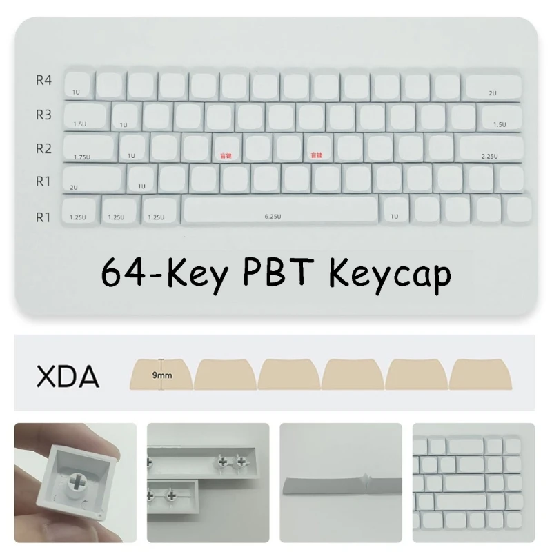 64PCS Teclas XDA Perfil PBT Teclas blancas minimalistas para teclado mecánico