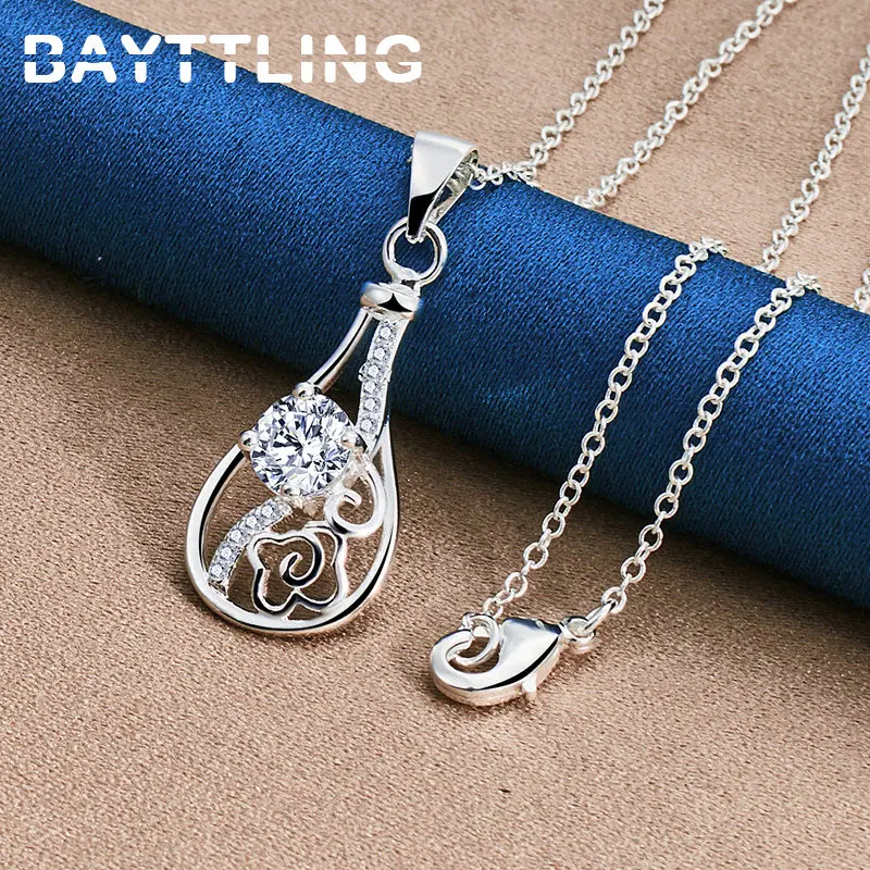 

Fashion 925 Sterling Silver Drop Zircon 18 Inches Necklace For Women Charm Wedding Party Gift Jewelry