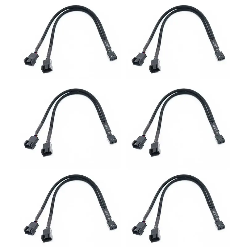 6X 1 To 2 Way Braided Cable Y Splitter 3/4 Pin PWM Male Connector Fan Computer PC Fan Extension Adapter Cable-Y18A
