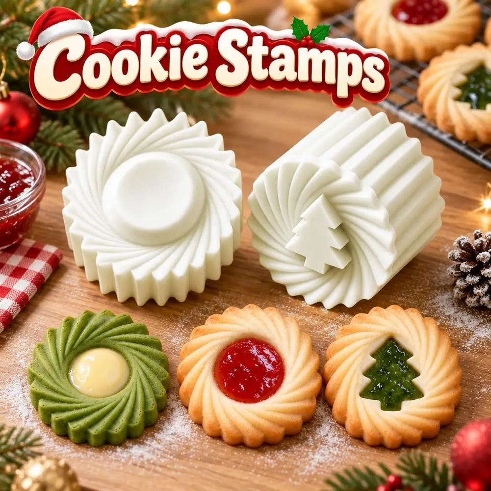 Christmas Cookie Stamp Mold Double Ended Tree Swirl Pattern Plastic Biscuit Cutter Press Mould For Jam Filled Cookie DIY Baking