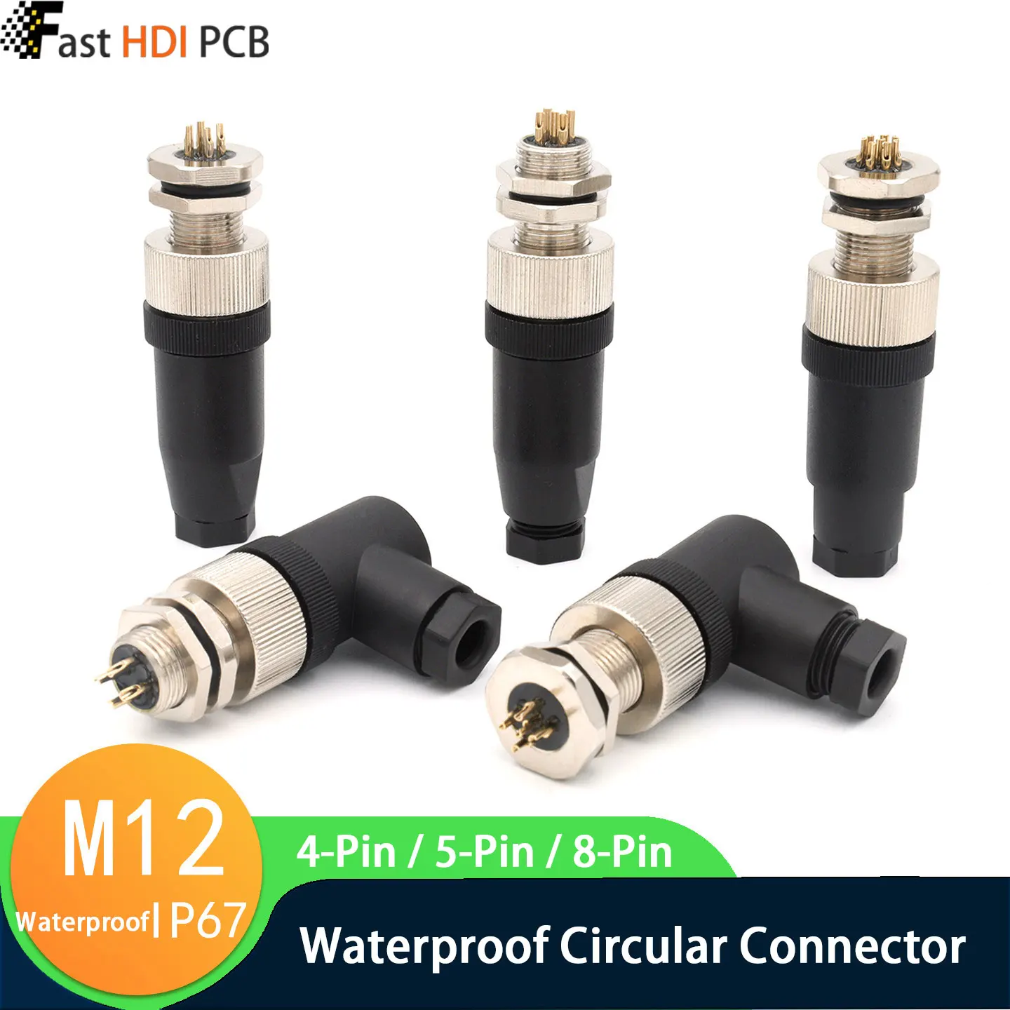 M12 Waterproof Connector 4 5 8 Pin IP67 Male Female Straight Right Angle Panel Mount Flange Solderless Screw Terminal for Sensor