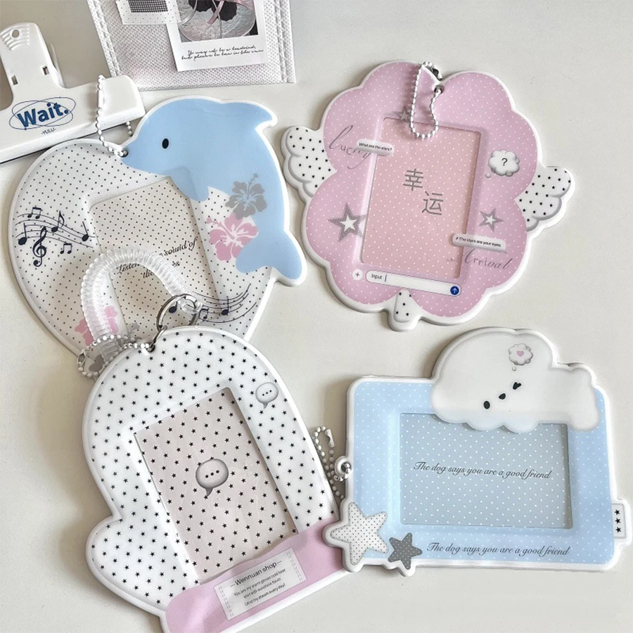 Cute Kpop Photocard Holder with Keychain 3 inch Mini Photo ID Card Holder Protector Stationery