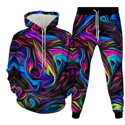 Men's Sets  Colorful Vortex 3D Print Men Tracksuit Sets Fashion Hoodie Pants 2pcs Sets Oversized Pullover Casual Men Clothing