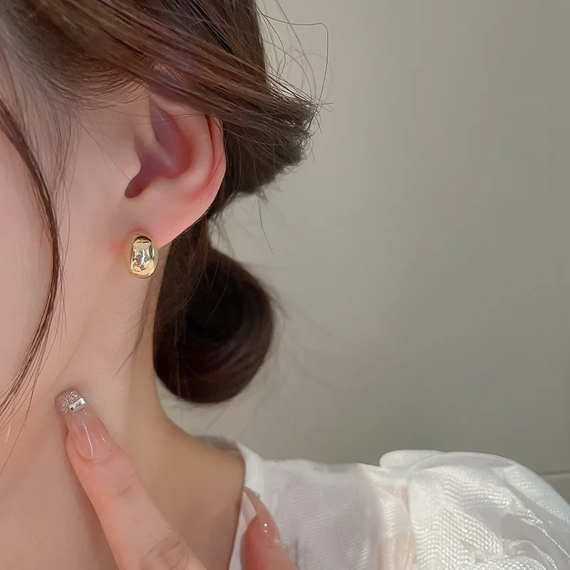 Exquisite Real Gold Color Peas Shaped Stud Earrings For Women Advanced Simple Design Bead Young Girls Charm Party Jewelry N340