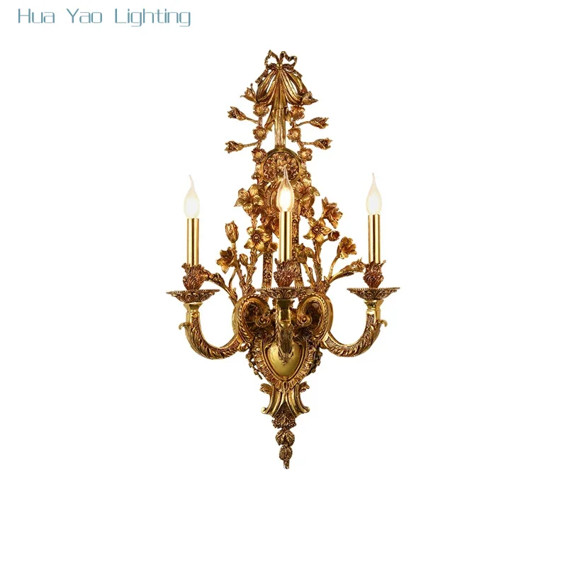 French Baroque Brass Wall Lamp Bedroom Hotel Church Home Deco Luminaire European Copper Wall Light