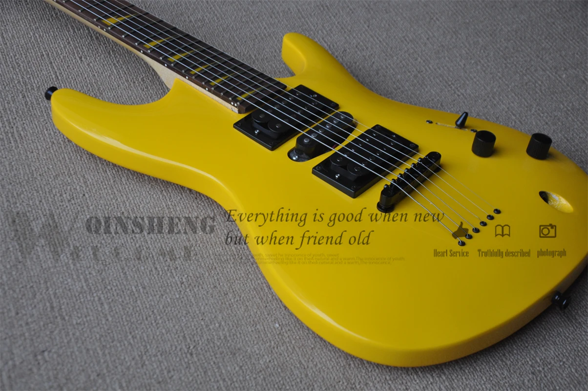 Ultra Thin electric guitar yellow guitar Mahogany body maple wood rose wood fingerboard 22 fret fixed bridge string through body