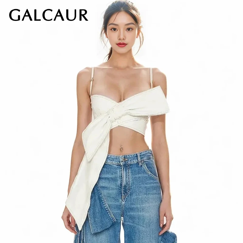 

GALCAUR Patchwork Bowknot Vests For Women Square Collar Sleeveless Single Breasted Spliced Lace Up Sexy Vest Female Fashion New