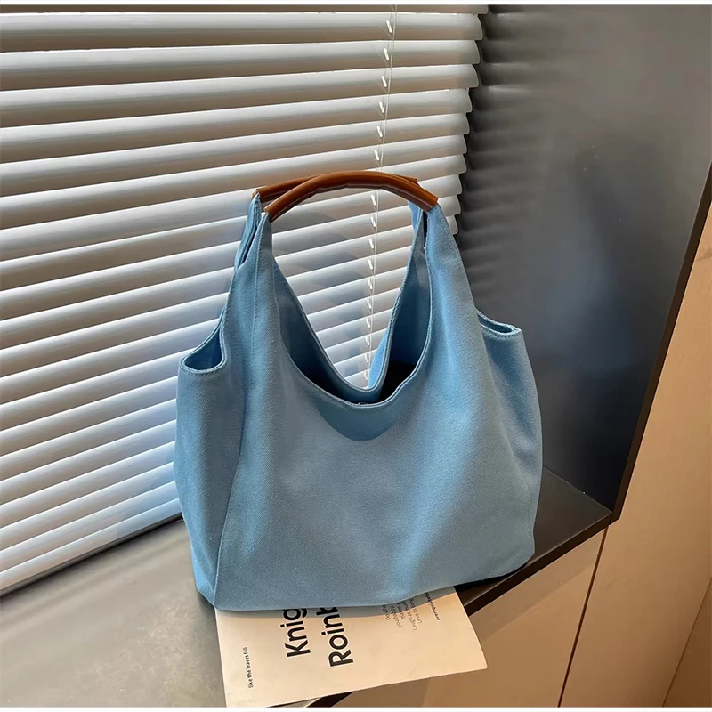 Koreanische Einfarbige Canvas-Handtasche mit Henkel, Damen-Schultertasche mit Großer Kapazität, Leichte Reise-Shopper-Tasche für den Täglichen Arbeitsweg – Detail 10