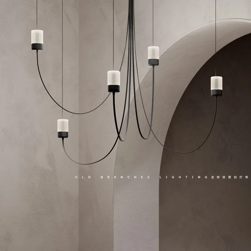 SANDYHA Nordic Minimalist Kronleuchter Moderne Pendelleuchte für Café Restaurant Wohnzimmer Schlafzimmer Villa Beleuchtung Designer