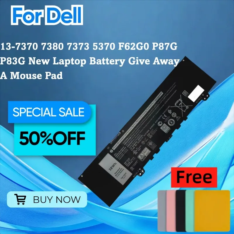 

Для Dell 13-7370 7380 7373 5370 F62G0 P87G P83G новый аккумулятор для ноутбука подает коврик для мыши