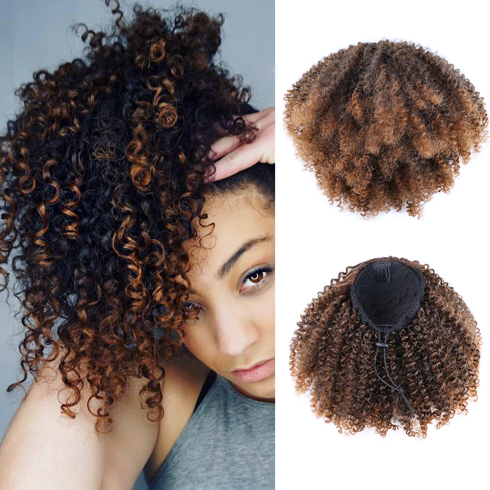 Afro Kinky Curly Drawstring Ponytail Mongolian Kinky Curly Wrap Around Ponytail Hair Extensions synthetic Hair Ponytail