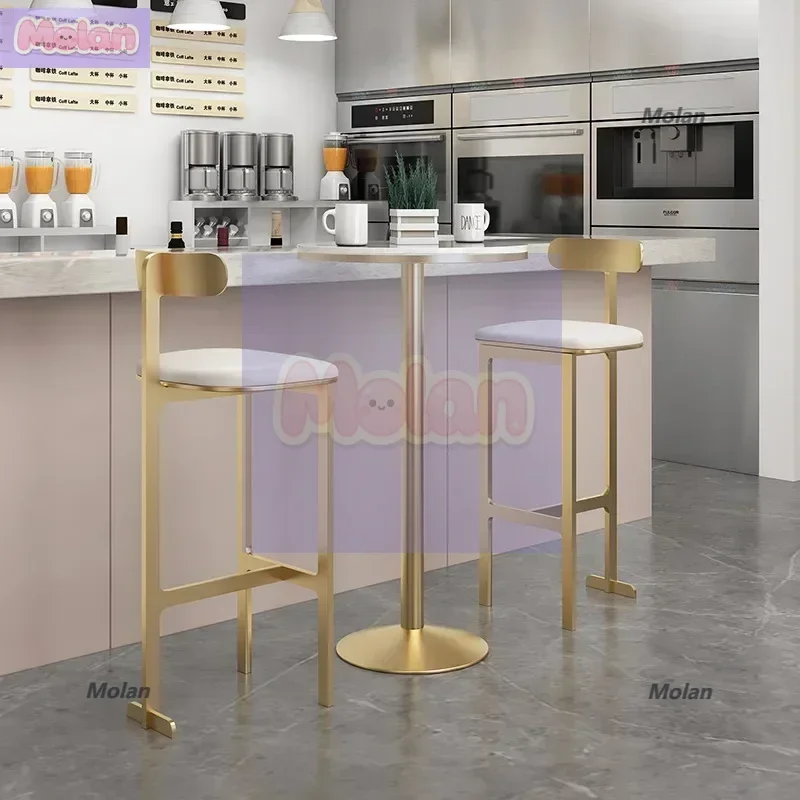 

Bar front desk stool combination Nordic light luxury ins round bar table high chair home bubble tea shop café