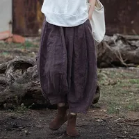 Pantalones Harem de lino y algodón de alta calidad para mujer, novedad de 2024, estilo Vintage, Color sólido, sueltos, hasta el tobillo, informales, M243