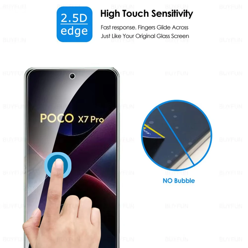 4IN1 الزجاج المقسى ل Poco X7 Pro F6 F5 F4 GT X5 F7 Pro X4 GT X3NFC M6 M5S M3 M4 C65 حامي الشاشة ل Poco X6 Pro 5G الزجاج