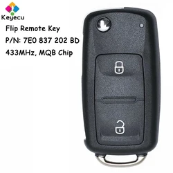 KEYECU Flip zdalny kluczyk z 2 przyciskami 433MHz MQB48 Chip dla Volkswagen Amarok Transporter 2016 2017 2018 Fob 7E0 837 202 BD