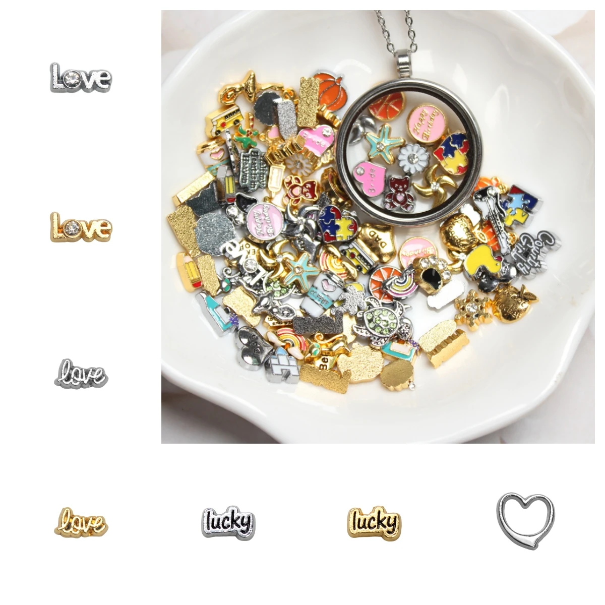 10pcs Lucky Love Floating Charms For Anniversary Gift Italy Bracelet Jewelry Making Floating lockets Filling DIY Accessories