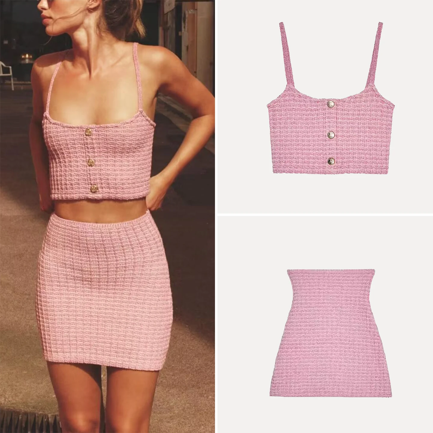 

Z Women's 2025 New Knitted Elastic ort Skirt And Top Set round Ne ort Sve Summer Faion Outfit Two-Piece Suit