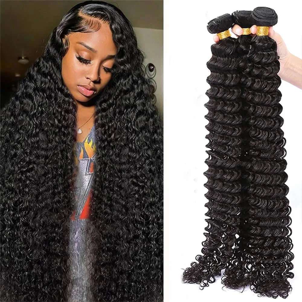 Water Wave Bundles 10A Peruvian Virgin Human Hair Extensions Wet and Wavy Human Hair  Kinky Curly Deep Wave Bundles