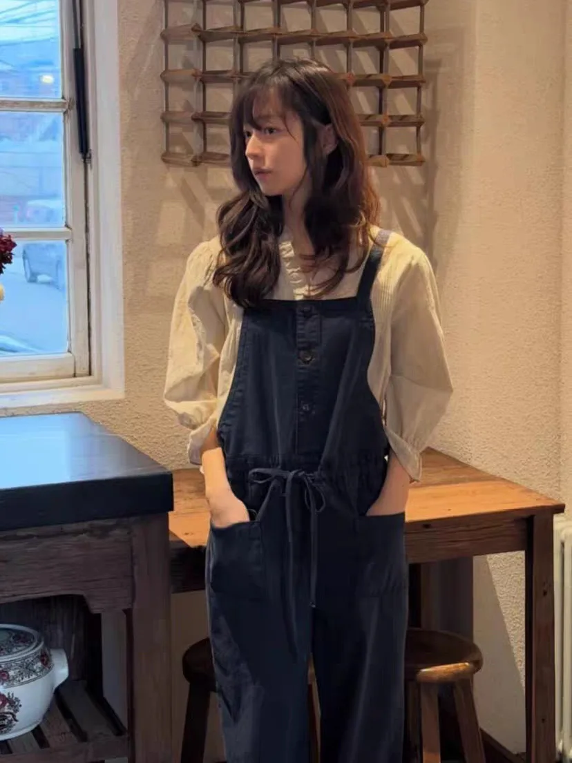 

Deep Blue Women's Casual Loose Fit Drawstring High Waist Jeans Spring 2026 Cotton Trousers Ladies Fashion Premium Quality