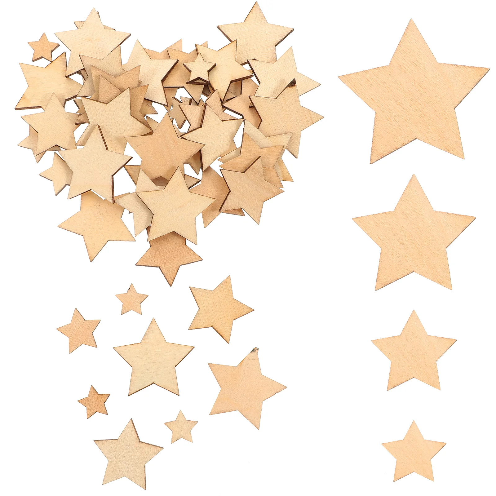 100Pcs Unfinished Wood Stars Natural Plain Craft Shapes for Painting Drawing Glitter DIY Projects Christmas Thanksgiving