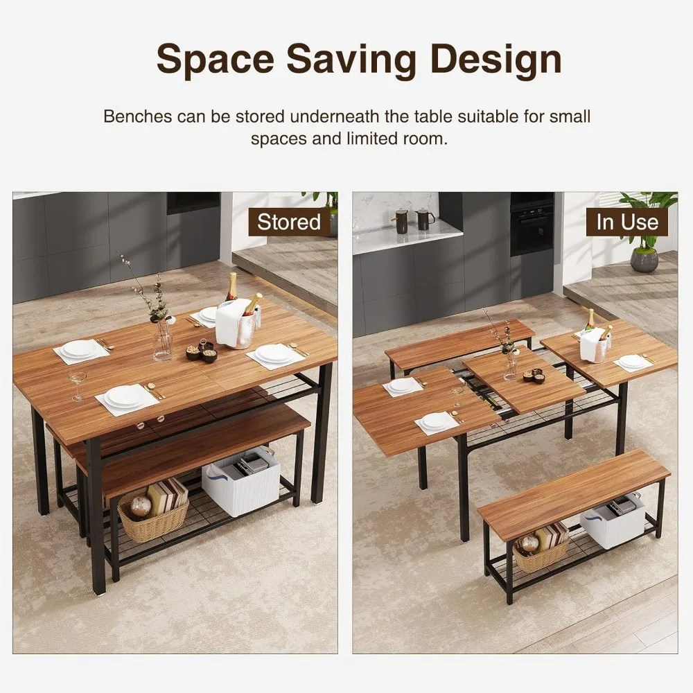 Juego de mesa de comedor de 3 piezas, mesa de comedor extensible para 6-8 personas, juego de restaurante de estilo bohemio para seis personas