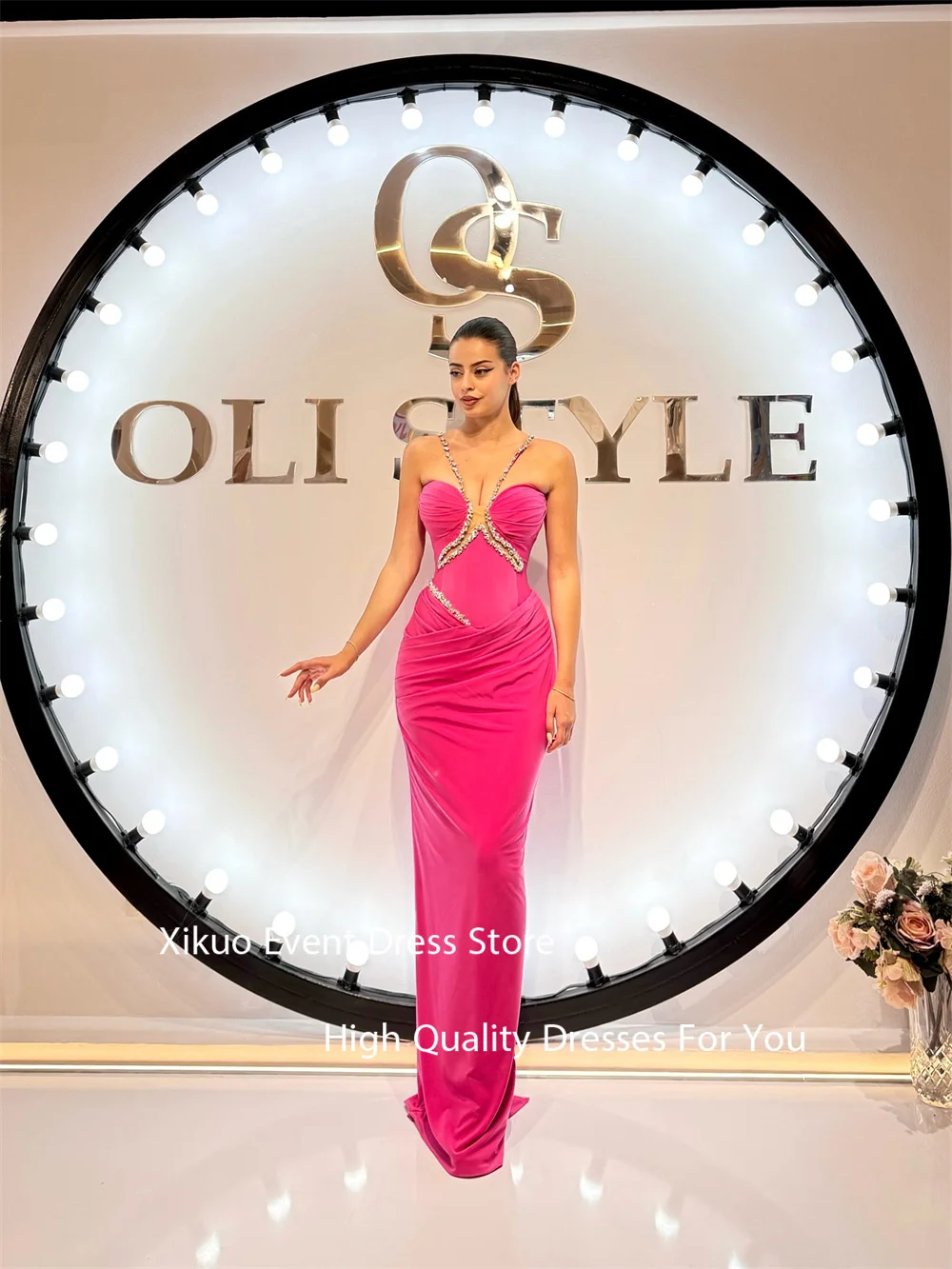 Xikuo الفوشيه حورية البحر فساتين السهرة مطوي السباغيتي حزام رداء كوكتيل نساء طول الأرض الحبيب فساتين لحضور الحفلات الموسيقية حسب الطلب
