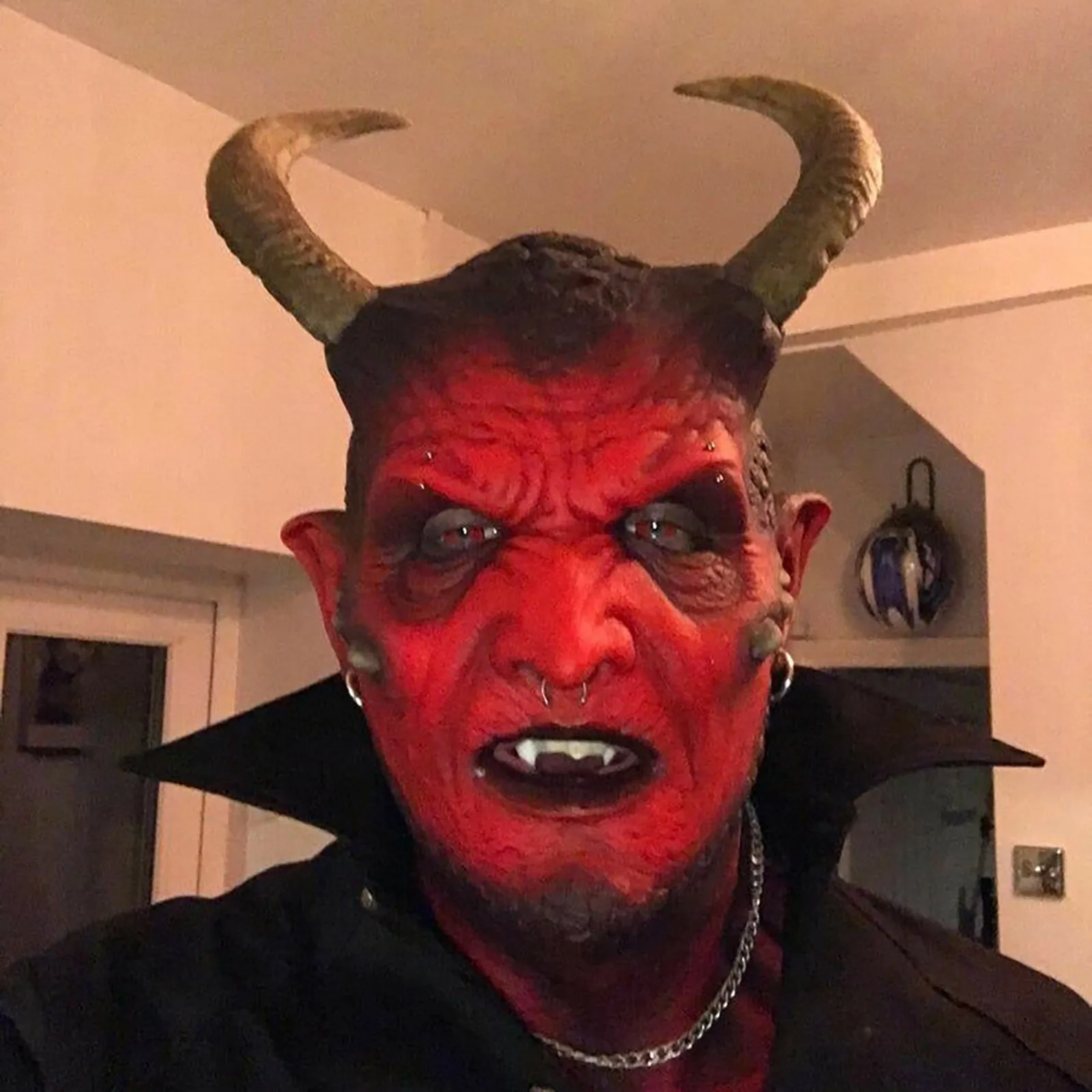 Scary Halloween Mask Demon Latex Mask Devil Realistic Mask for Adult Horror Devil Horn Prank Spooky Present Halloween Gift