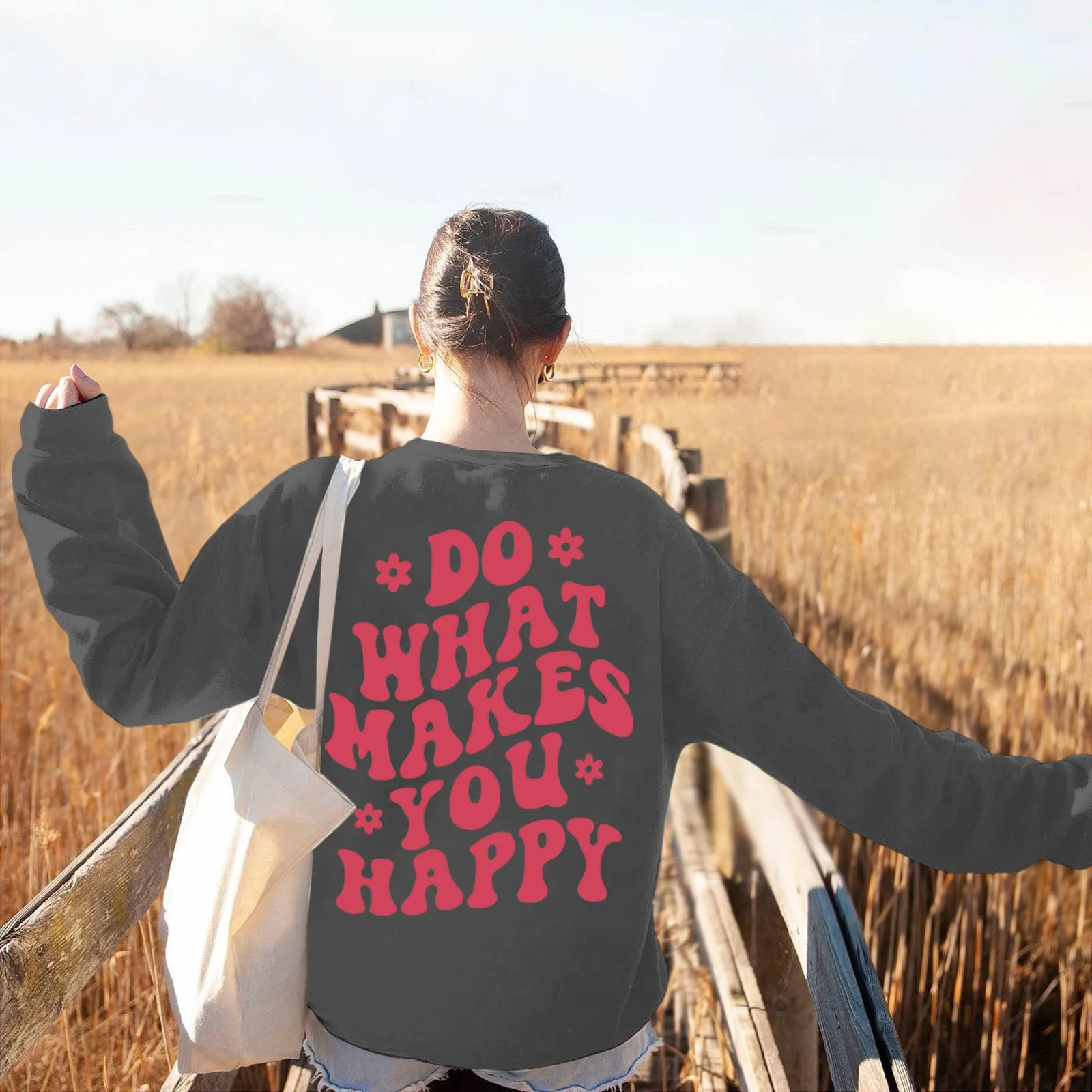 

Do What Makes You Happy Printing Female Cotton Sweatshirts Personality Trend Oversize Long Sleeves All-Math Casual Women Hoodies