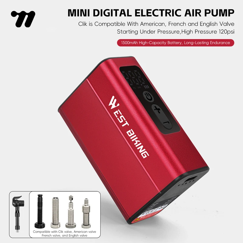 Tire Inflator With Pressure Gauge Auto Stop - Pompe électrique pour vélo WEST BIKING,