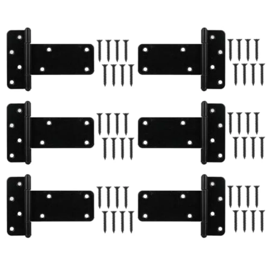 

T-Strap Shed Door Hges 260 Lbs Capacity, 6 Pack Heavy Duty Gate Hinge, Gate Strap Hinges, Wrought Hardware for Wooden Fences, B