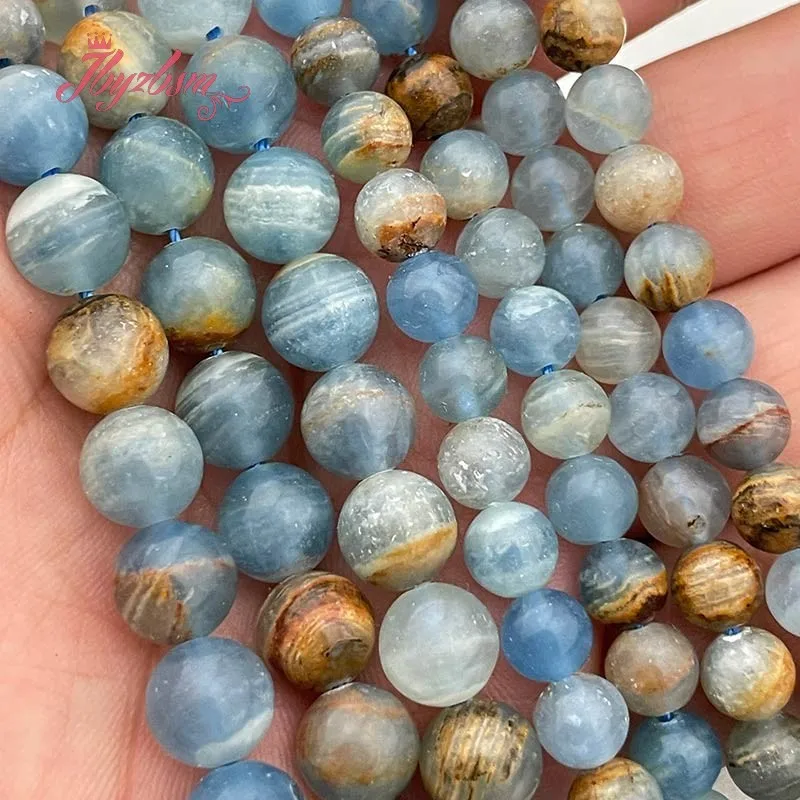 6/8mm Round Smooth Blue Argentina Calcite Natural Stone for DIY Accessories Necklace Jewelry Making 15 inches/ Braclet 7 inches