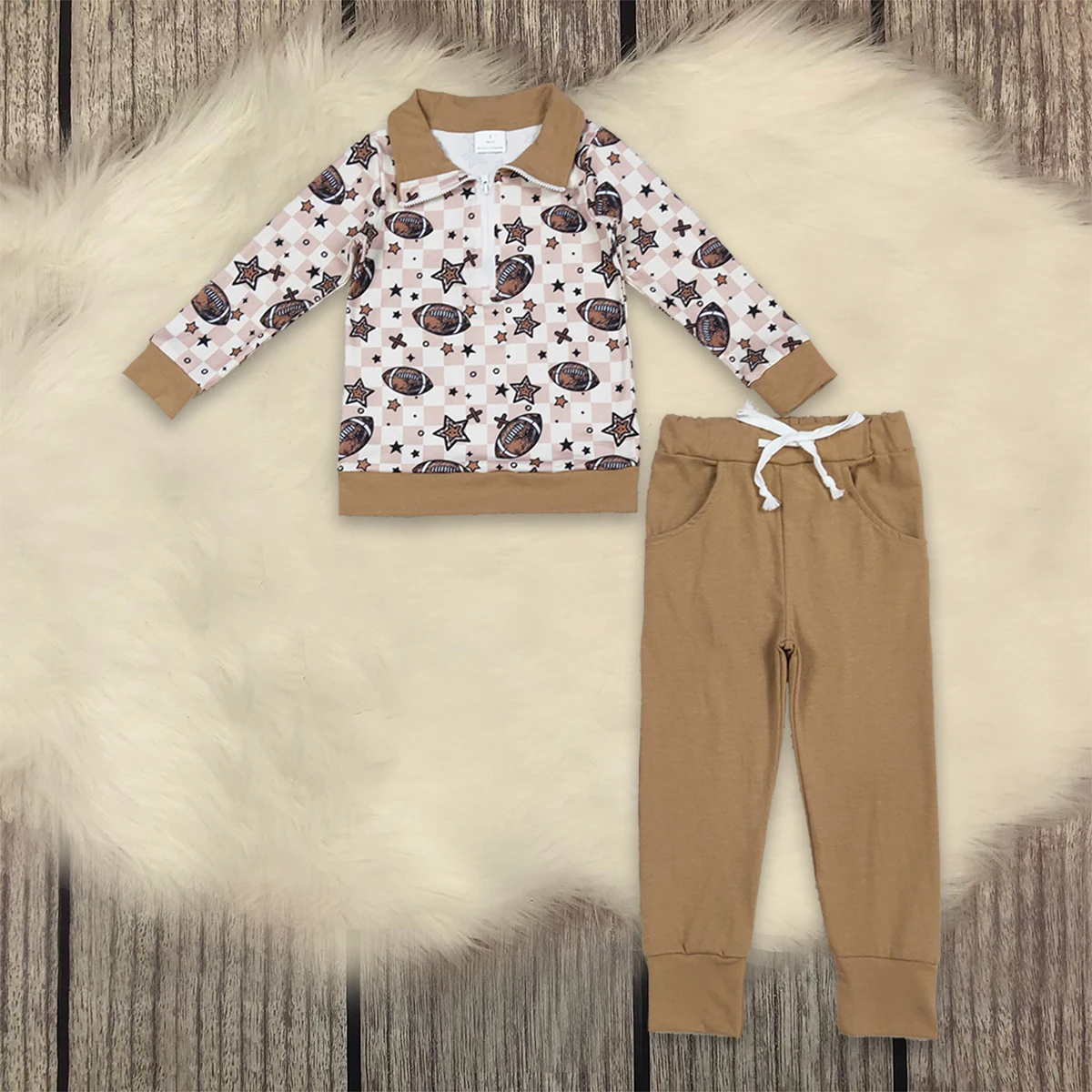 

Toddler Long Sleeves Zipper Shirt Pullover Pockets Pants Children Set Clothes Baby Boy Kids Spring Fall Ball Outfit Wholesale