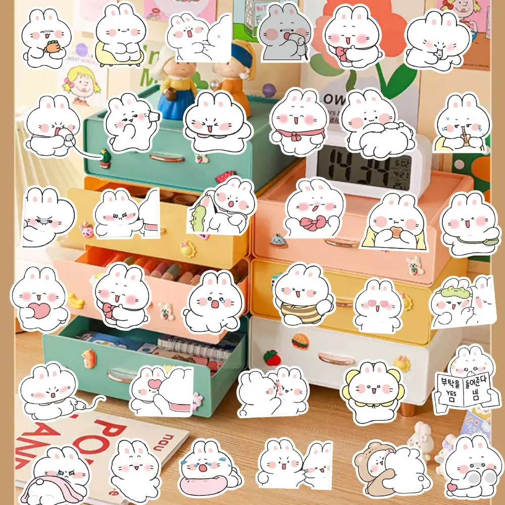 10/100Pcs Waterproof Graffiti Cute Cartoon Animal Call Rabbit Bunny Stickers for Luggage Laptop Cup Phone Notebook Vinyl Decals