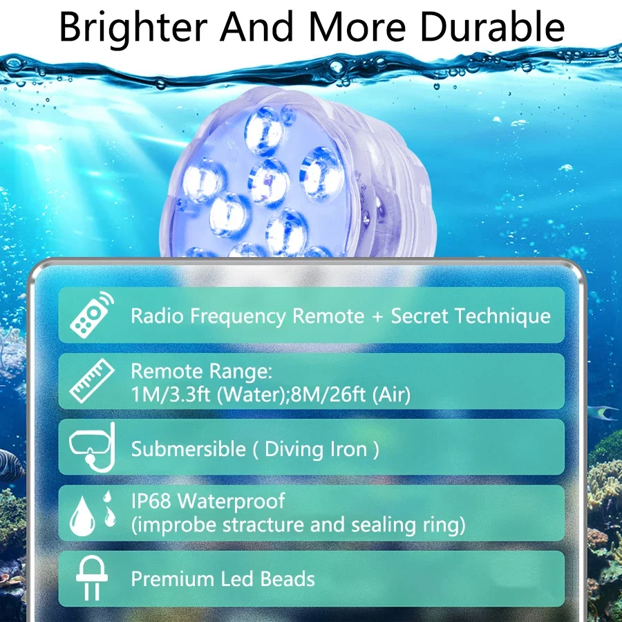 Telecomando a LED Luce subacquea Luce sommergibile RGB portatile Piscina Giardino Decorazioni per feste di matrimonio Accessori per piscine