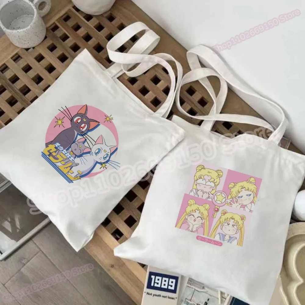 Sailor Moon Woman Anime Printed Canvas Bag Girls Cartoon Cute Handbag Kids Fashion Casual Shoulder Bags Kawaii Accessories Gifts