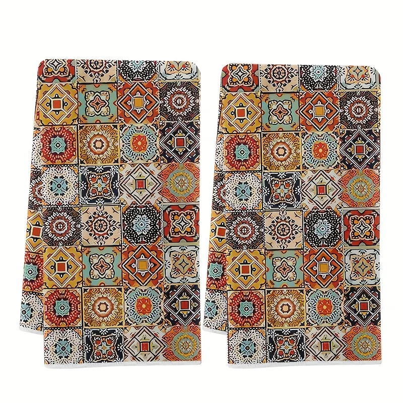 2 Stück, Küchentücher im böhmischen Stil mit buntem geometrischem Muster, 40 cm x 60 cm Handtuch-Set, super saugfähiges weiches Reinigungstuch, Koch- und Backhandtuch, Handtuch, Reinigungstuch, Küchendekoration, Wohnzimmerdekoration, Essentials, Home Essentials
