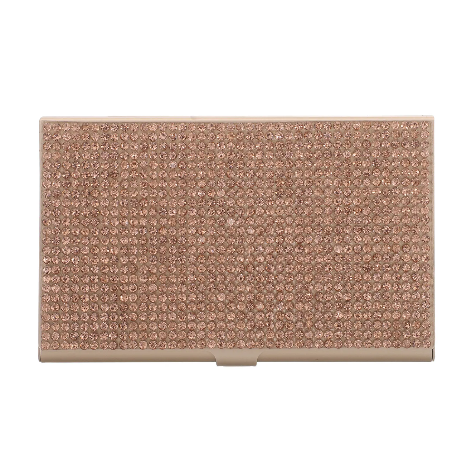 Metal Business Card Holder Rhinestones Rose Gold Ultra Thin Aluminum Card Case for Women Professionals Desktop and Pocket Carry