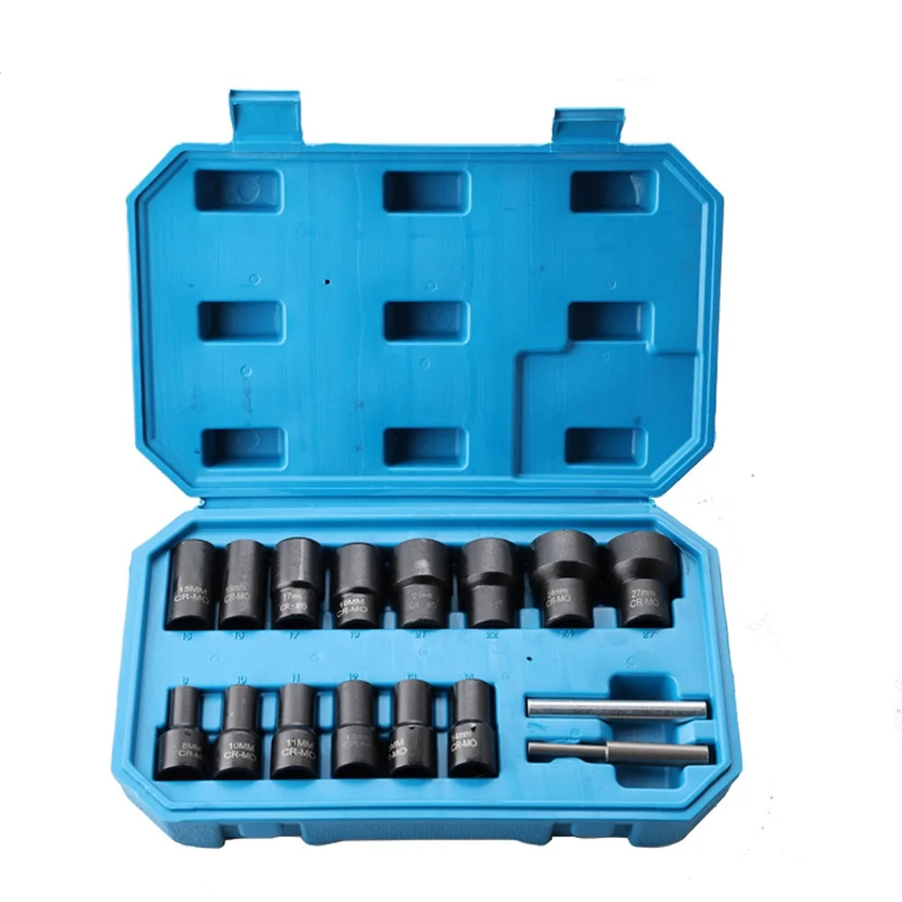 /16PCS /8-27mm /CR-MO Steel Reverse Spiral Nut Extractor Set Anti Slip Damaged Bolt Remover Tool For Car Tire Wheel Lock Removal